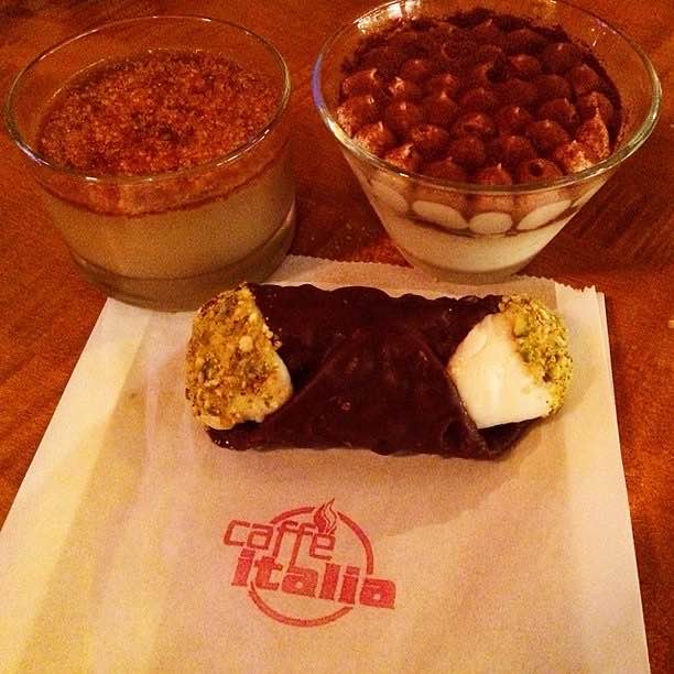 Crème brûlée, tiramisu and cannoli at Caffè Italia