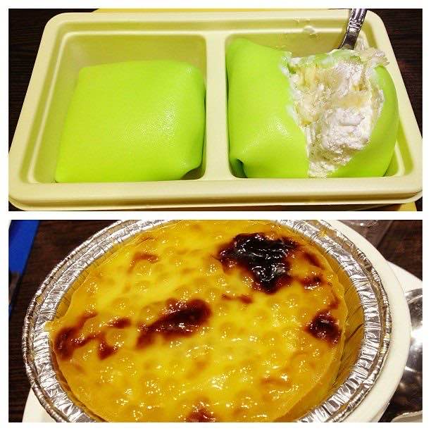 Durian pancakes and baked sago at Honeymoon Dessert