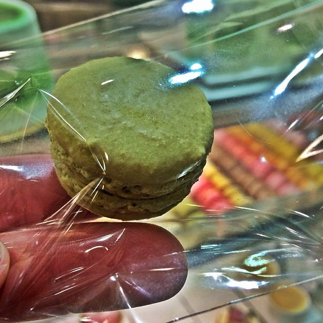 A matcha macaron in Hong Kong