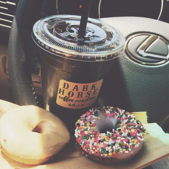 Cold brew and vegan donuts in this 90 degree weather! — Dark Horse Coffee Roasters photograph by Roger Ma