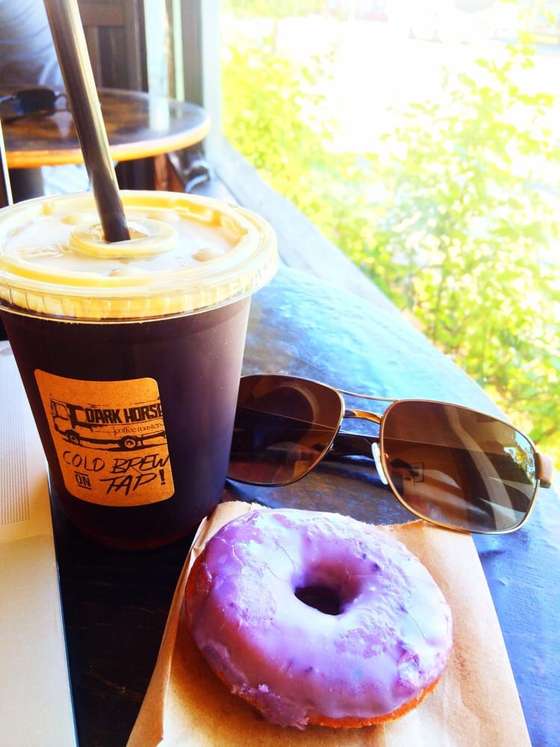 Cold brew, vegan blueberry donut and on my grind! — Dark Horse Coffee Roasters photograph by Roger Ma